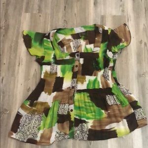 Serenade Multi Green/Brown/White Button Top